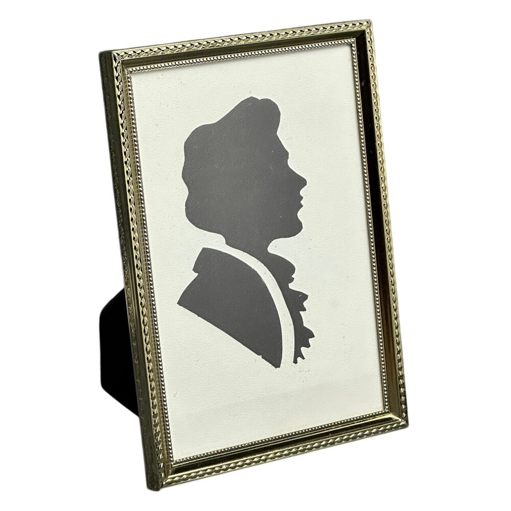 Vintage Victorian black white silhouette gentlemen frame Hollywood Regency 3.5x5